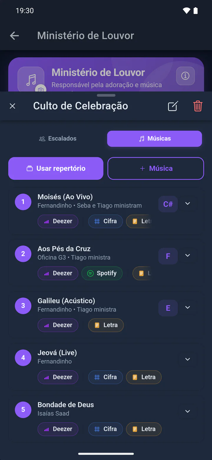 Músicas do culto